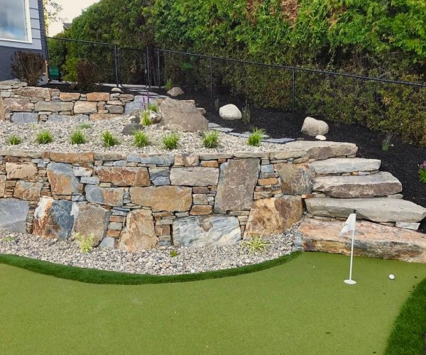 golf course and rock wall